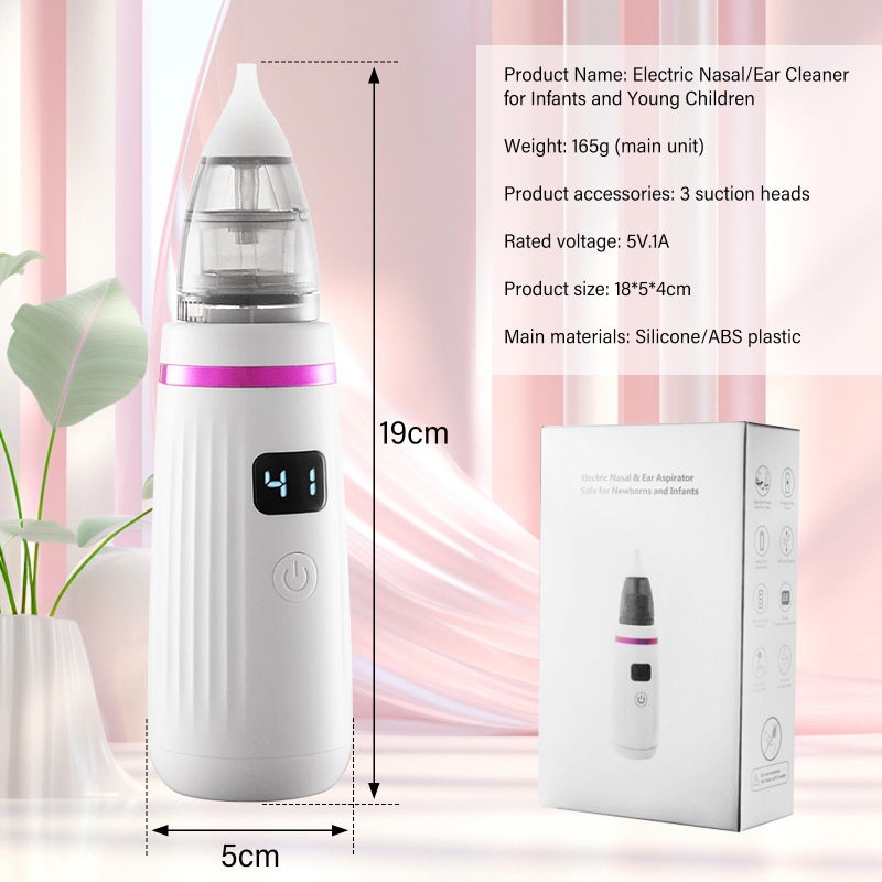 PORFOYO Electric Nasal Aspirator Baby Electric Nasal Aspirator Baby Nasal Aspirator with 3 Silicone Tips and Tweezers, Rechargeable Nose Cleaner for Newborns, Toddlers, Infants (Purple + White) - Image 2