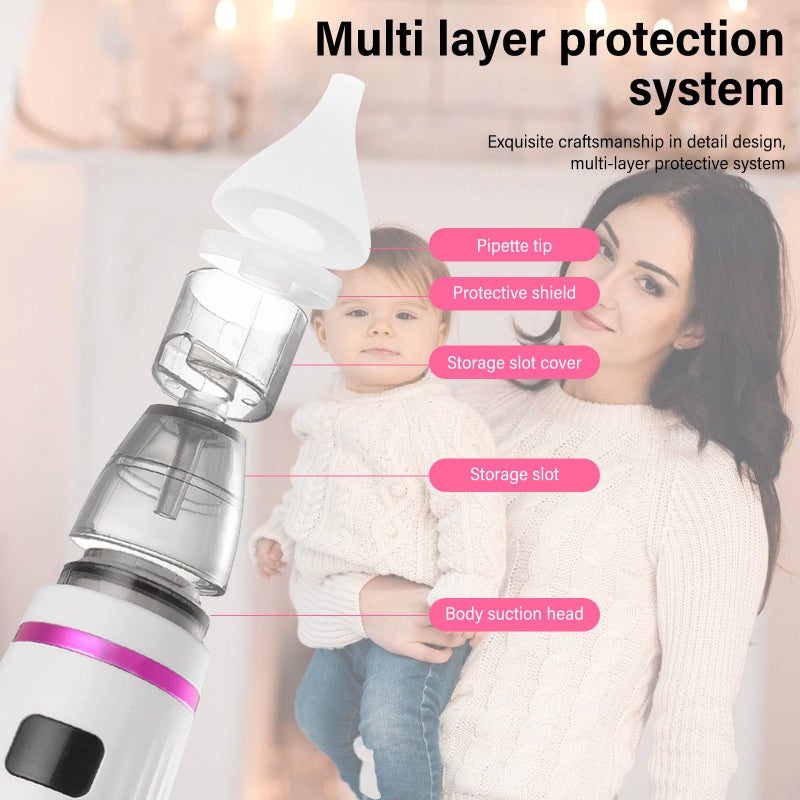 PORFOYO Electric Nasal Aspirator Baby Electric Nasal Aspirator Baby Nasal Aspirator with 3 Silicone Tips and Tweezers, Rechargeable Nose Cleaner for Newborns, Toddlers, Infants (Purple + White) - Image 4