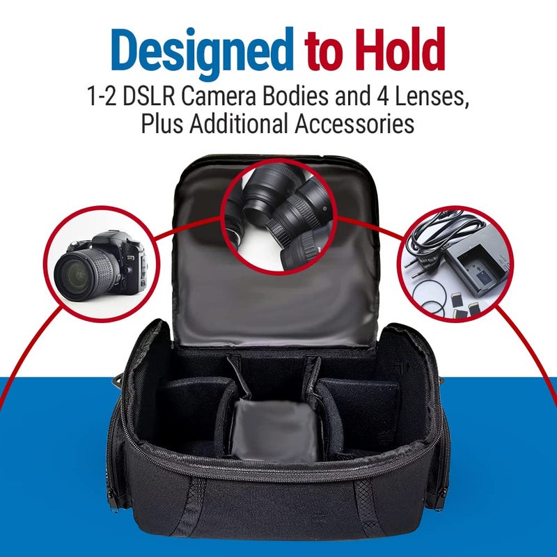 Vidpro DSLR and Video Camera Gadget Bag - Large Protective Case Includes Padded Dividers Handle and Shoulder Strap Compatible with Most Camera Brands Fits 1-2 DSLR Cameras 4 Lenses and Accessories - Image 3