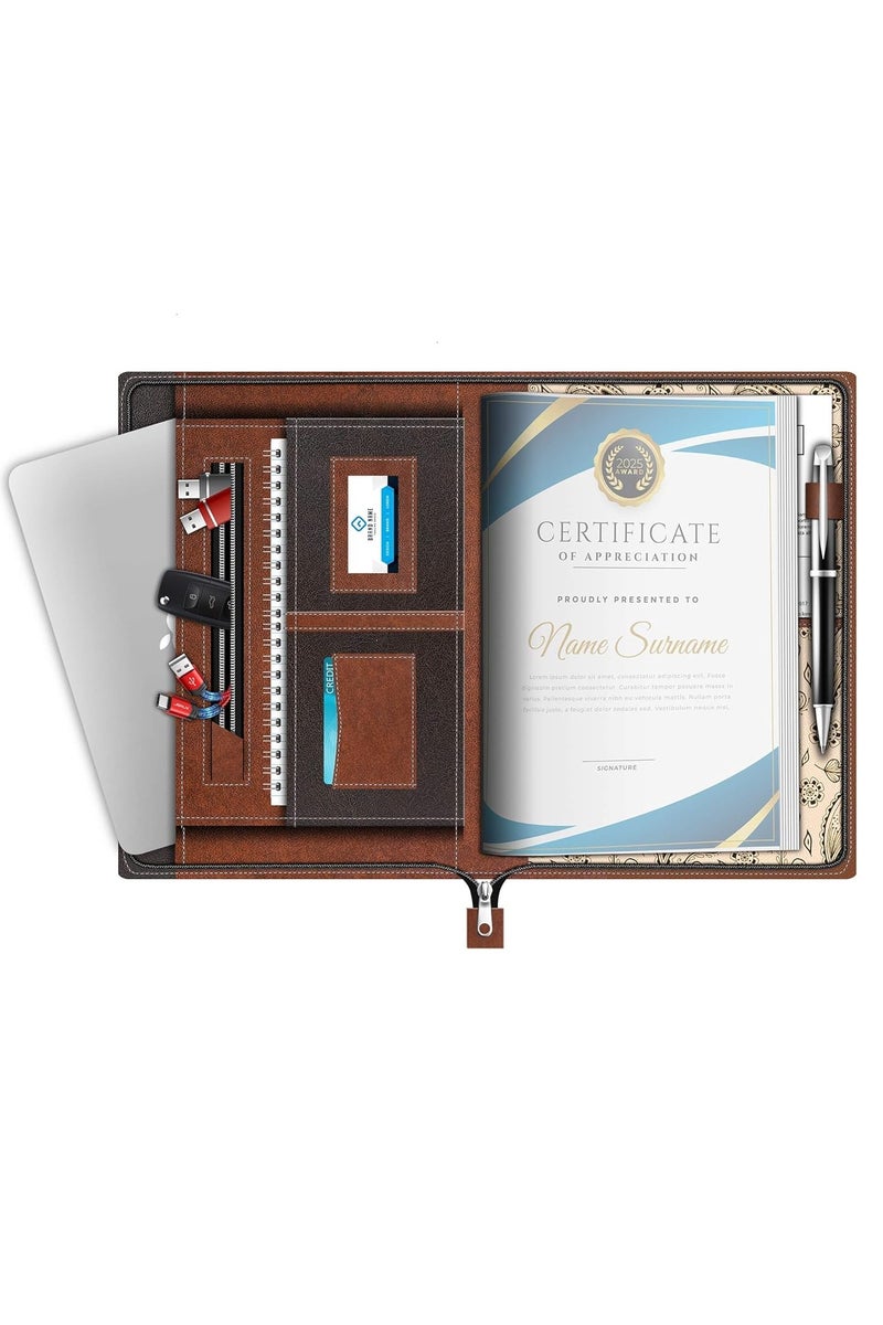FEDUS FEDUS Multipurpose Leatherette Professional File Folders for Certificates,Documents Holder,Document Bag, Portfolio, Executive File Legal Size Documents Holder with 20 Leafs (File Folder Brown)  - Image 1