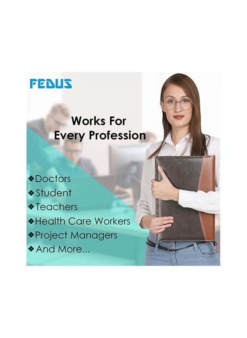 FEDUS - مجلدات ملفات احترافية من الجلد متعددة الأغراض من FEDUS للشهادات، وحامل المستندات، وحقيبة المستندات، والمحفظة، وحامل مستندات بالحجم القانوني للملف التنفيذي مع 20 ورقة (مجلد ملفات بني) - Image 1