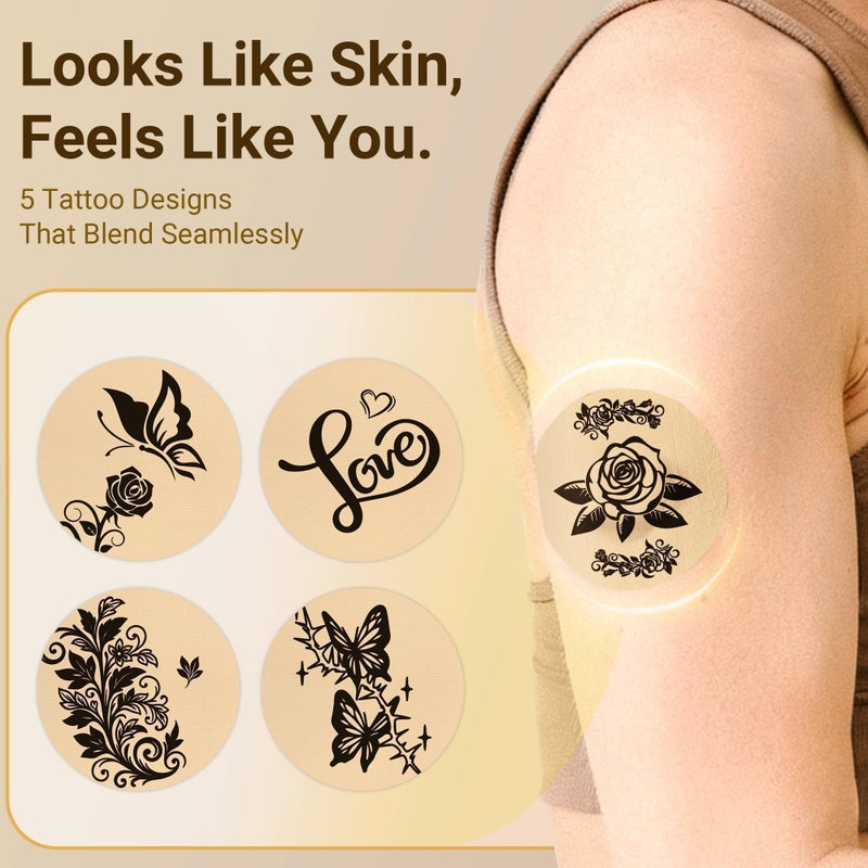 Amolyfe Dexcom G7 Tattoo Over Patches Waterproof, Amolyfe 10 Pack Dexcom Stelo Overpatches, Bump-Proof with Hard Cap, Breathable, Medical Adhesive, 10-Day CGM Protection (Tattoo Rose) - Image 2