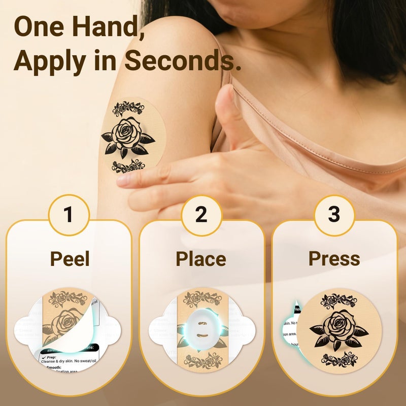Amolyfe Dexcom G7 Tattoo Over Patches Waterproof, Amolyfe 10 Pack Dexcom Stelo Overpatches, Bump-Proof with Hard Cap, Breathable, Medical Adhesive, 10-Day CGM Protection (Tattoo Rose) - Image 4
