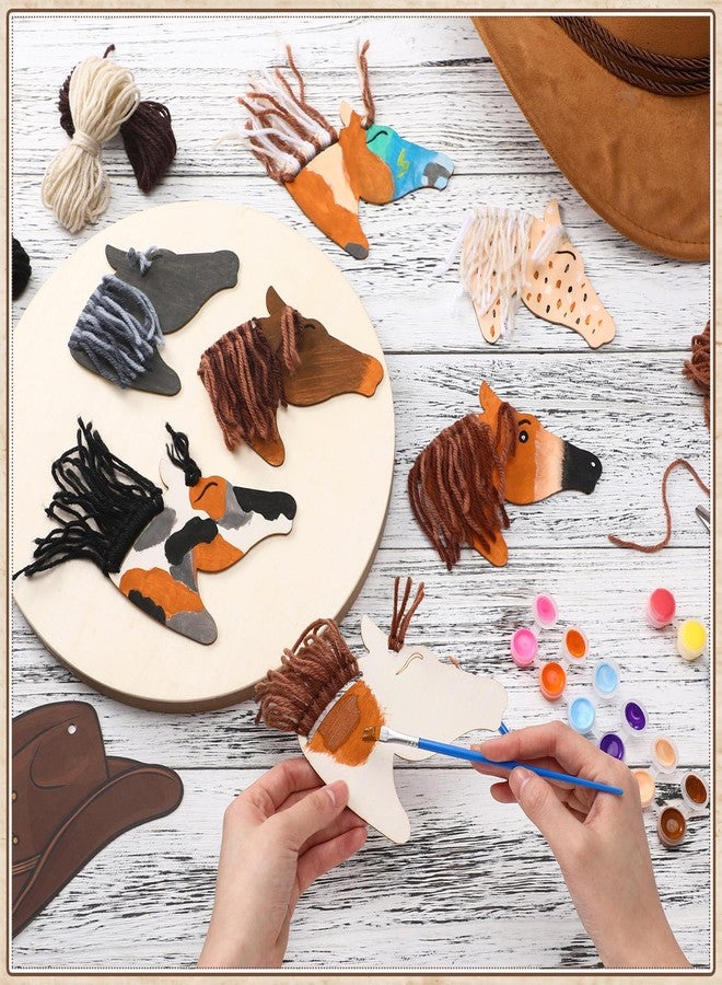 Geelin 24 Pcs Christmas Wooden Horse Craft Western Ornament Unfinished Wooden Cutouts Horse Painting Kit Unicorn Ornament DIY Cowboy Craft Paint Your Own Art for Christmas Party Favors(Classic) - Image 3