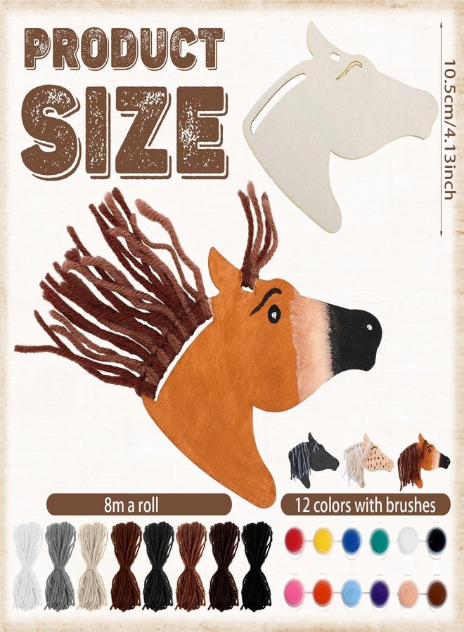 Geelin 24 Pcs Christmas Wooden Horse Craft Western Ornament Unfinished Wooden Cutouts Horse Painting Kit Unicorn Ornament DIY Cowboy Craft Paint Your Own Art for Christmas Party Favors(Classic) - Image 2