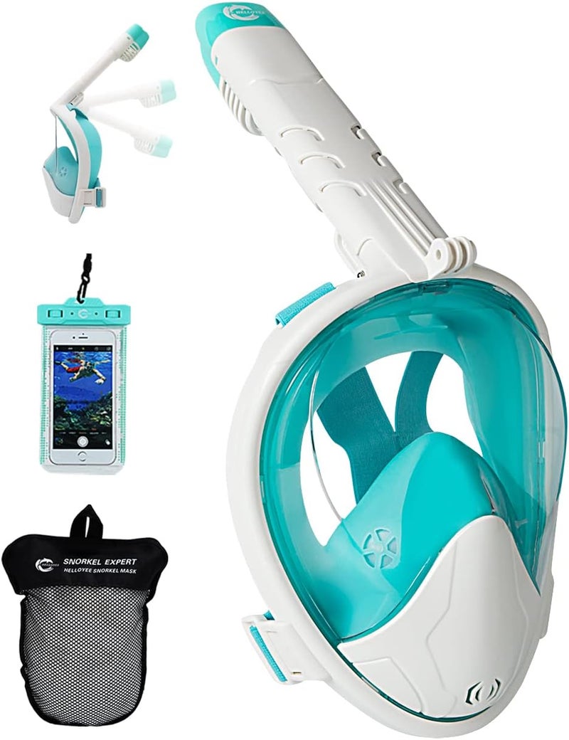 CITY STAR-Full Face Snorkel Mask for Adults Kids Panoramic View Snorkeling Mask Free Breathing Anti-Fog Anti-Leak Design with Detachable Camera Mount