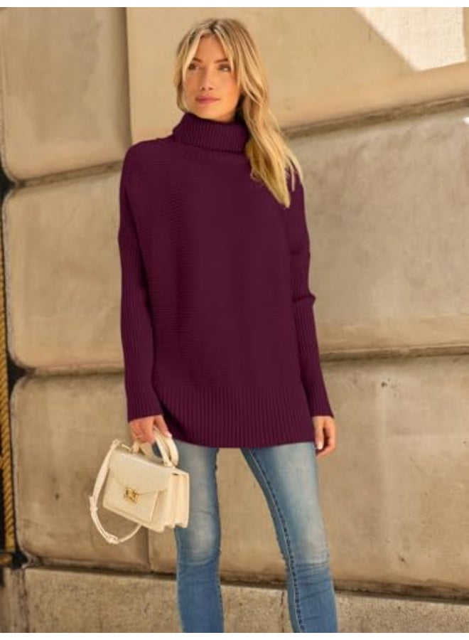 NIBEMINENT Women's Oversized Turtleneck Sweaters Fall Batwing Sleeve Ribbed Tunic Sweater - Image 2