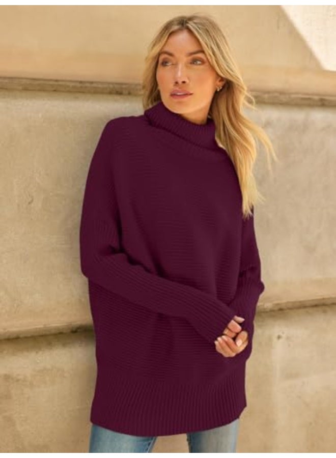 NIBEMINENT Women's Oversized Turtleneck Sweaters Fall Batwing Sleeve Ribbed Tunic Sweater - Image 4