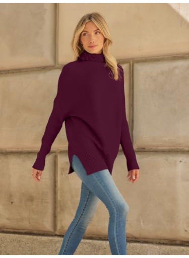 NIBEMINENT Women's Oversized Turtleneck Sweaters Fall Batwing Sleeve Ribbed Tunic Sweater - Image 3