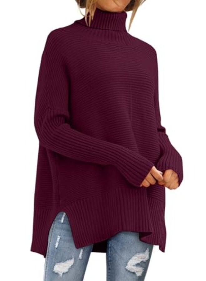 NIBEMINENT Women's Oversized Turtleneck Sweaters Fall Batwing Sleeve Ribbed Tunic Sweater - Image 1