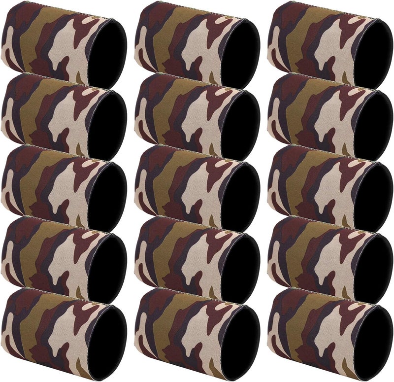 ويوبلز أغطية علب قياسية من النيوبرين الممتاز، عبوة من 15 قطعة، عوازل علب، حاملات تبريد، أغطية علب بيرة، غطاء علبة بيرة مخفي لمشروبات ريد بول، ميكيلوب ألترا، ترولي (لون أخضر مموه). - Image 1