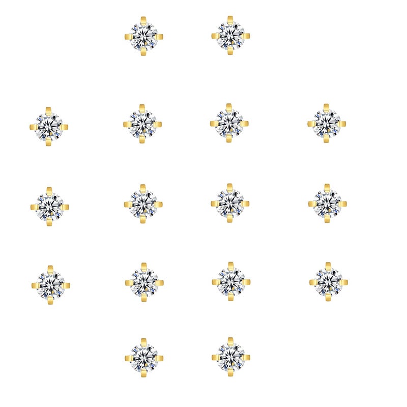 FOSIR 8 Pairs 3mm Tiny Flat Back Earrings for Women Men 14K Gold Plated Surgical Stainless Steel Stud Earrings Set Cubic Zirconia Cartilage Earring Hypoallergenic (Gold, 3mm CZ) - Image 4