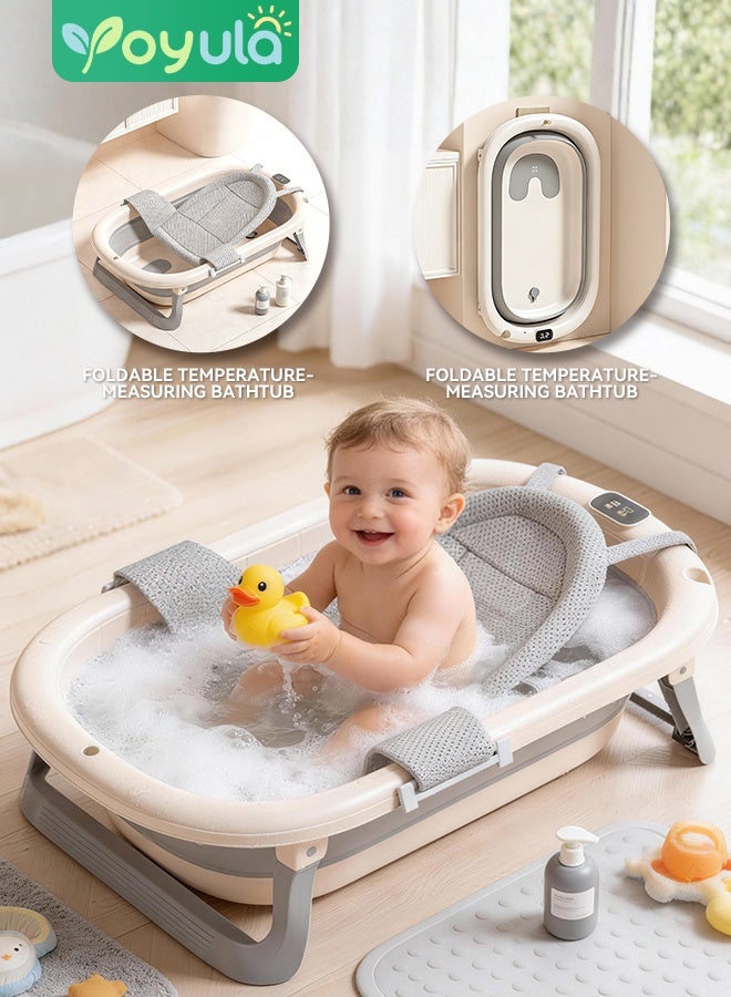 يويولا [عرض رقمي لقياس درجة الحرارة] حوض حمام مبطن ممتد وواسع للرضع، قابل للطي للاستخدام المنزلي، مناسب للجلوس وال눕، مزود بشبكة حمام مثلثة، لون رمادي - Image 1