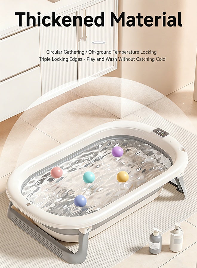 يويولا [عرض رقمي لقياس درجة الحرارة] حوض حمام مبطن ممتد وواسع للرضع، قابل للطي للاستخدام المنزلي، مناسب للجلوس وال눕، مزود بشبكة حمام مثلثة، لون رمادي - Image 2