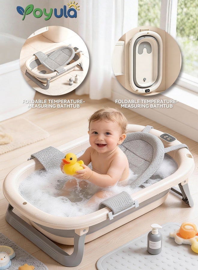 Yoyula Baby Bathtub Foldable with Temperature Display, Newborn to Toddler Bath Tub with Support Net Sitting & Lying Design, Portable Non Slip Baby Bath for Home Travel