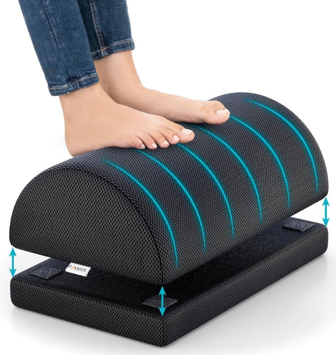 ADJUSTABLE UNDER DESK FOOT REST FOR OFFICE DESK COOL GEL MEMORY FOAM ERGONOMIC FOOT REST UNDER TABLE PILLOW FOR OFFICE HOME WASHABLE COVER MESH BLACK