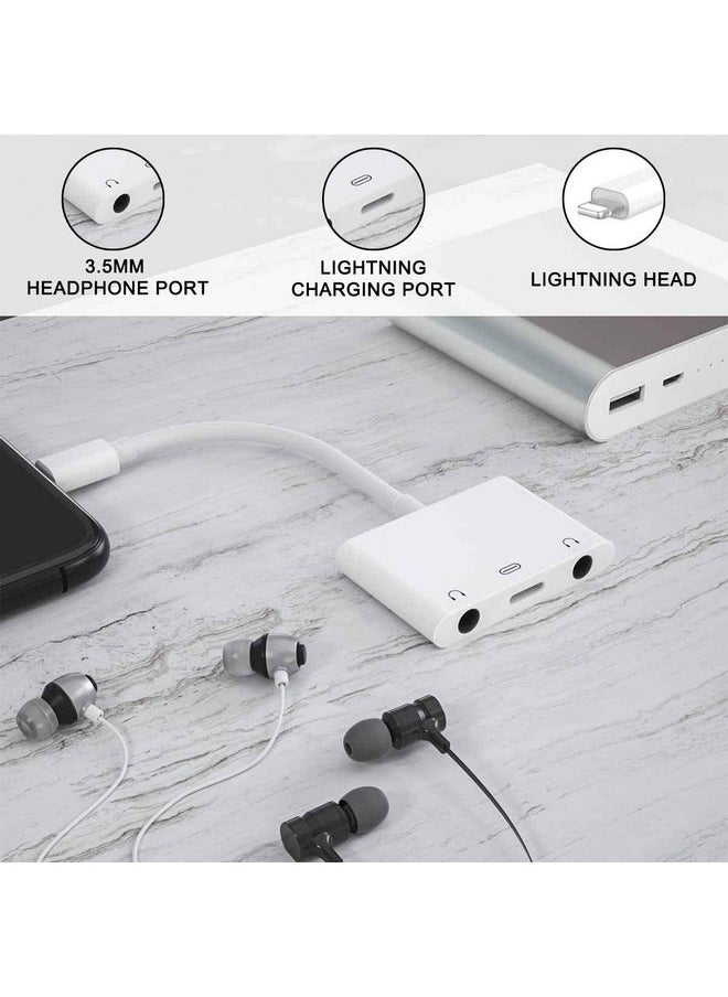 3In1 Lighting To 3.5Mmheadphone Adapter For Iphone Dual Earphone Jack Audio And Charging Adapterheadphone Splitter For Iphone 14 13 12 11 Xs Max Xr 8 7 Plus 6 Ipadsupport Ios 10 To16