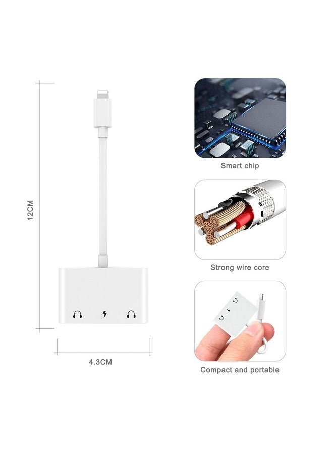 3In1 Lighting To 3.5Mmheadphone Adapter For Iphone Dual Earphone Jack Audio And Charging Adapterheadphone Splitter For Iphone 14 13 12 11 Xs Max Xr 8 7 Plus 6 Ipadsupport Ios 10 To16