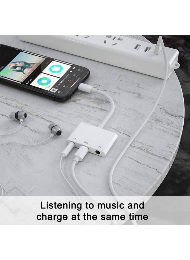 3In1 Lighting To 3.5Mmheadphone Adapter For Iphone Dual Earphone Jack Audio And Charging Adapterheadphone Splitter For Iphone 14 13 12 11 Xs Max Xr 8 7 Plus 6 Ipadsupport Ios 10 To16