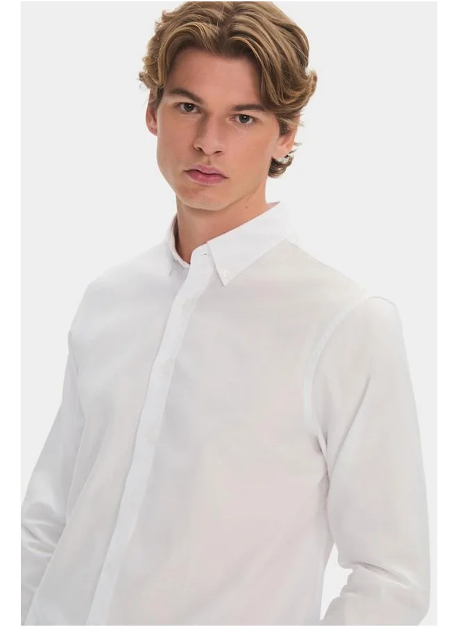 JUNE June Men 100% Cotton Oxford Long Sleeve Shirt White