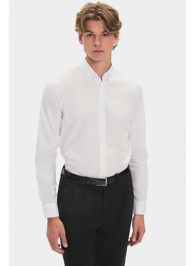جون قميص أكسفورد بأكمام طويلة قطن 100% للرجال - أبيض - Image 4