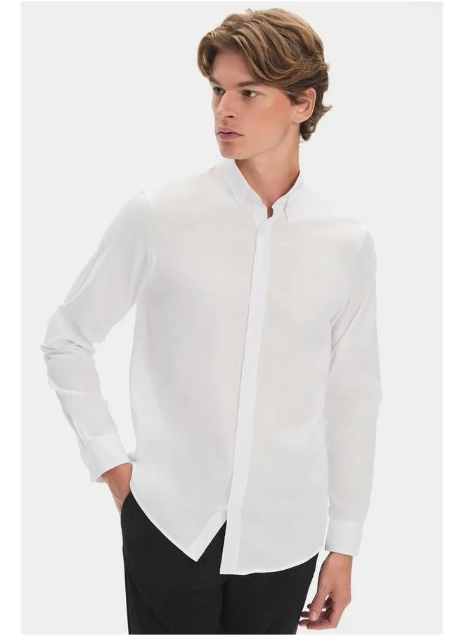 جون June Men 100% Cotton Oxford Long Sleeve Shirt White