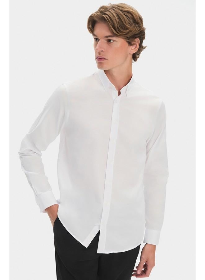 جون قميص أكسفورد بأكمام طويلة قطن 100% للرجال - أبيض - Image 2