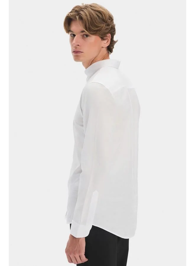 JUNE June Men 100% Cotton Oxford Long Sleeve Shirt White