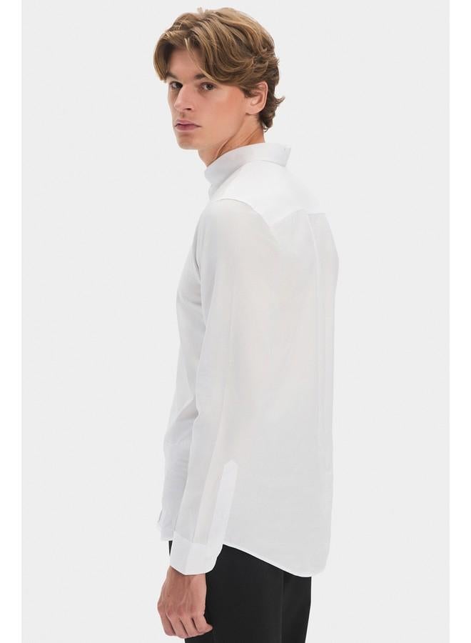 جون قميص أكسفورد بأكمام طويلة قطن 100% للرجال - أبيض - Image 5