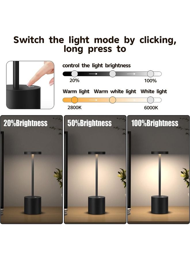 Rechargeable Cordless Metal Table Lamp Outdoor Portable Battery Operated Desk Lamps 3-Levels Brightness Wireless Powered Small Night Light for Restaurants Garden Patio Bedroom Black 34 cm - view 2
