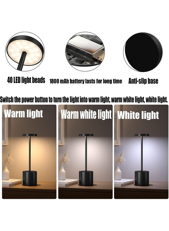 Rechargeable Cordless Metal Table Lamp Outdoor Portable Battery Operated Desk Lamps 3-Levels Brightness Wireless Powered Small Night Light for Restaurants Garden Patio Bedroom Black 34 cm - view 3