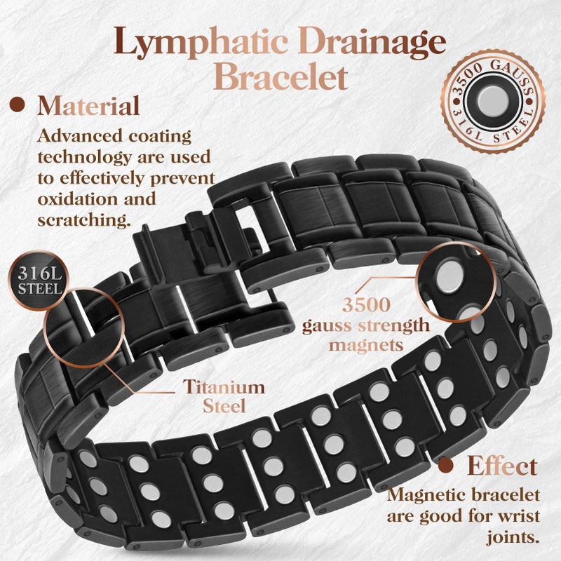 Mahnco Copper Bracelet for Men with Triple-Row Strong Magnets Magnetic Bracelets & Lymphatic Drainage Ring Set with Adjustable Sizing Tool, Magnetic Jewelry Gift (Black) - Image 4