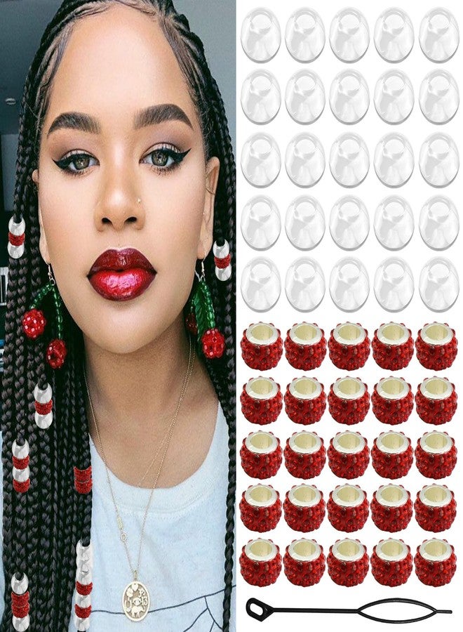 VENOFEN 50PCS Red Rhinestone European Hair Beads Loc Jewelry for Braids Clear Dreadlock Beads Braid Decoration Accessories for Women and Girls - Image 1