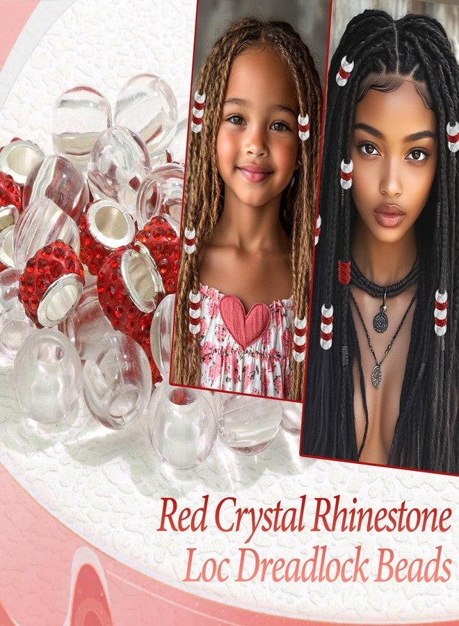 VENOFEN 50PCS Red Rhinestone European Hair Beads Loc Jewelry for Braids Clear Dreadlock Beads Braid Decoration Accessories for Women and Girls - Image 3