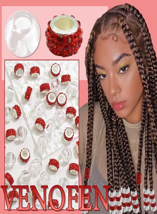 VENOFEN 50PCS Red Rhinestone European Hair Beads Loc Jewelry for Braids Clear Dreadlock Beads Braid Decoration Accessories for Women and Girls - Image 5