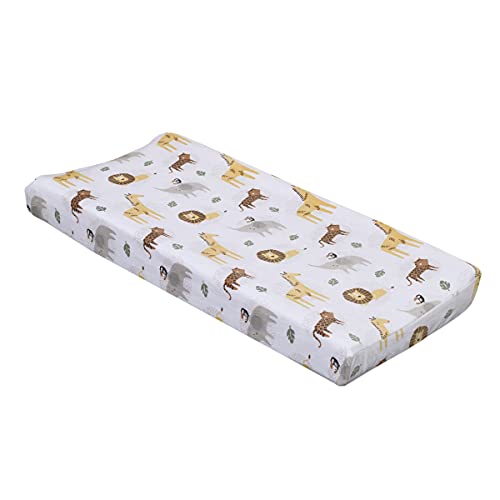NoJo Jungle Trails Grey, Gold, Green and White Super Soft Animal Print Changing Pad Cover - Image 1