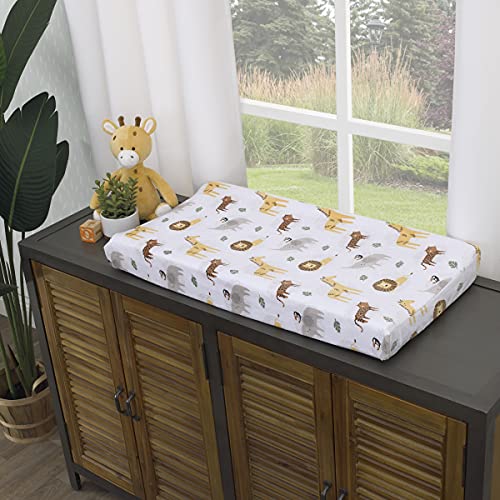 NoJo Jungle Trails Grey, Gold, Green and White Super Soft Animal Print Changing Pad Cover - Image 2