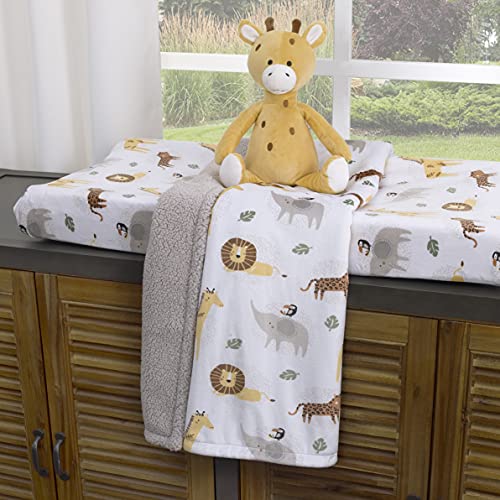 NoJo Jungle Trails Grey, Gold, Green and White Super Soft Animal Print Changing Pad Cover - Image 3