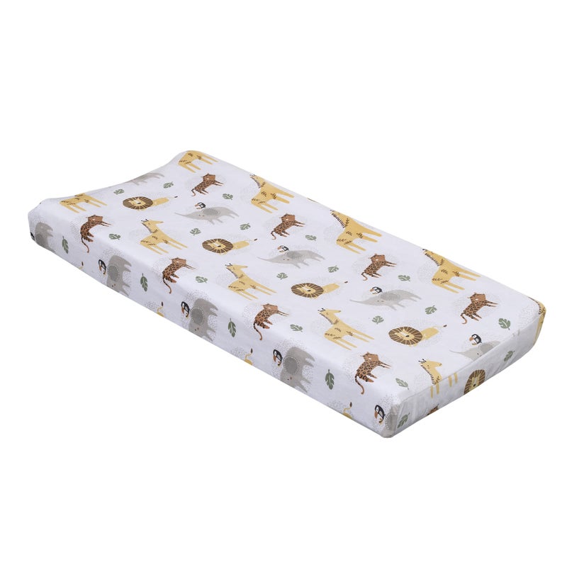 NoJo Jungle Trails Grey, Gold, Green and White Super Soft Animal Print Changing Pad Cover - Image 5