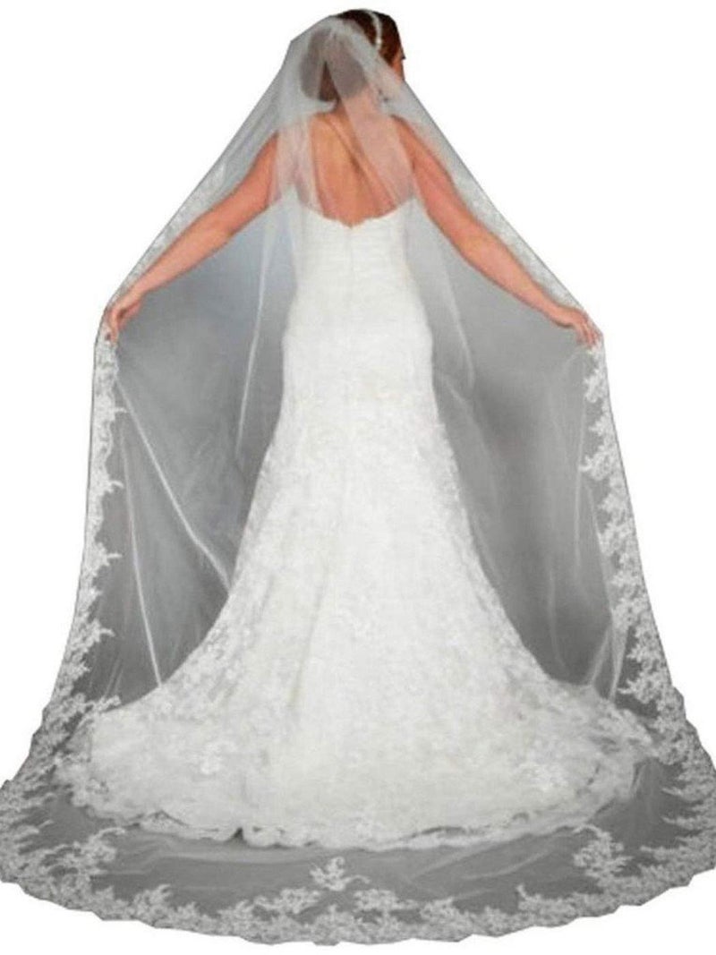 Bmirth Bridal Wedding Veils Cathedral Long Wedding Veil Lace Veils for Brides With Comb for women Floral 118" Veil Headpeice (Ivory) - Image 1