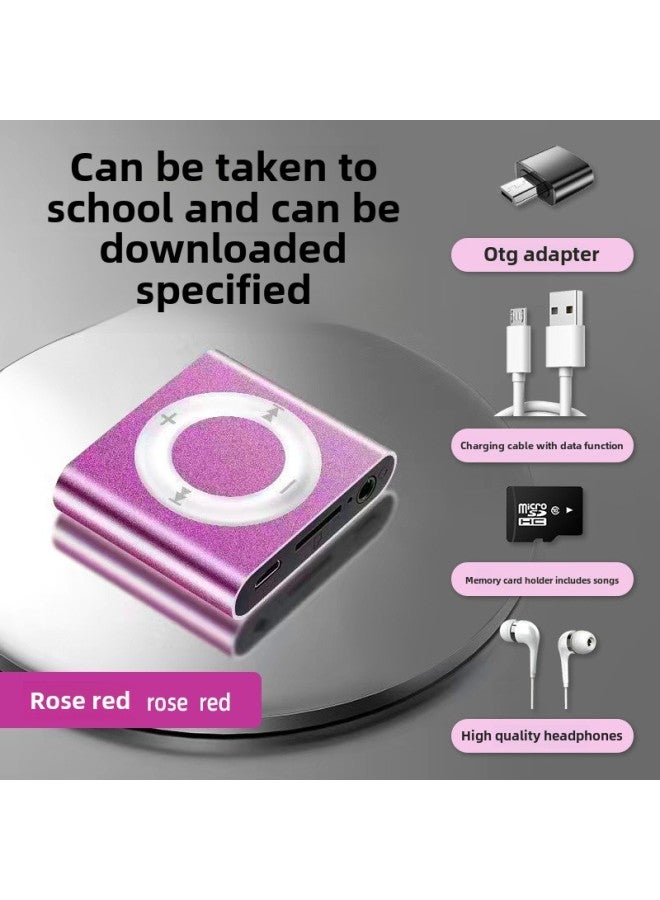 Students Special Listening Artifact Mp3 Walkman High School Students Boys And Girls Mini Portable Sports Music Player-Body Color:Rose Red [ordinary Sound Quality] Battery Life 2 Hours-Memory Capacity:Can Save 4,000 Songs + Listening To Music Four-piece Set  - Image 1