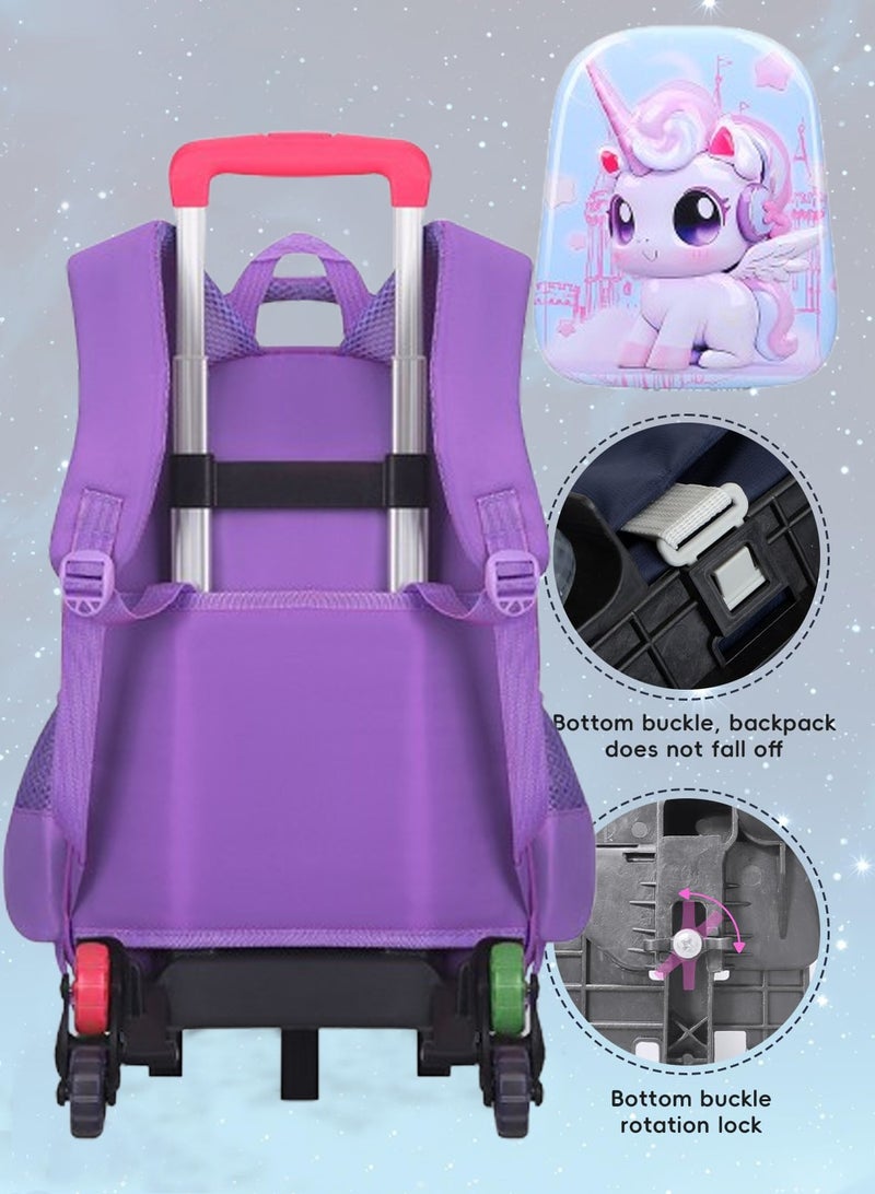 VUCATIN حقيبة مدرسية للأولاد، حقيبة ظهر مدرسية للأطفال مع حقيبة أقلام، حقيبة غداء، مقطورة، نمط كرتوني ثلاثي الأبعاد، حقيبة كتب كبيرة الحجم مقاومة للماء ولرياض الأطفال الابتدائية للفتيات من سن 3 إلى 10 سنوات (يونيكورن) - Image 3