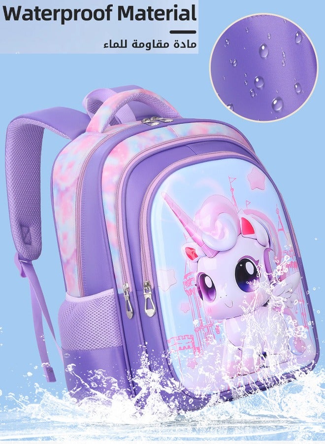 VUCATIN حقيبة مدرسية للأولاد، حقيبة ظهر مدرسية للأطفال مع حقيبة أقلام، حقيبة غداء، مقطورة، نمط كرتوني ثلاثي الأبعاد، حقيبة كتب كبيرة الحجم مقاومة للماء ولرياض الأطفال الابتدائية للفتيات من سن 3 إلى 10 سنوات (يونيكورن) - Image 4