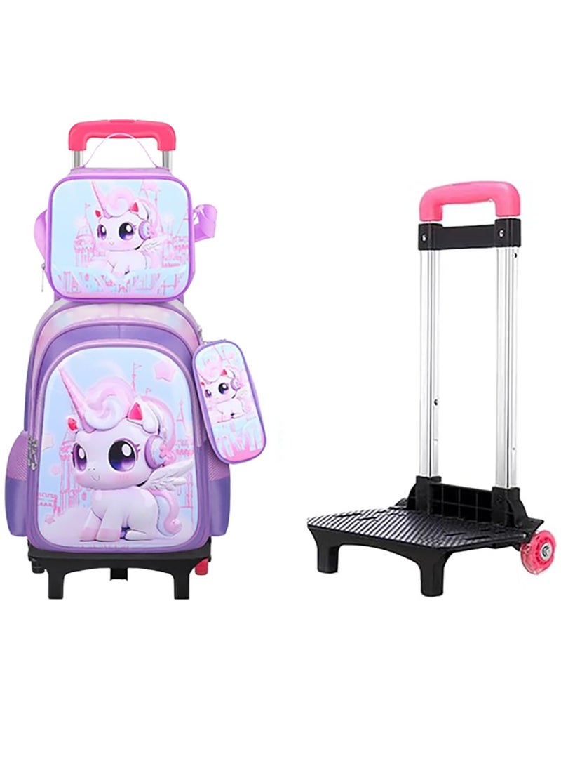 VUCATIN حقيبة مدرسية للأولاد، حقيبة ظهر مدرسية للأطفال مع حقيبة أقلام، حقيبة غداء، مقطورة، نمط كرتوني ثلاثي الأبعاد، حقيبة كتب كبيرة الحجم مقاومة للماء ولرياض الأطفال الابتدائية للفتيات من سن 3 إلى 10 سنوات (يونيكورن) - Image 1