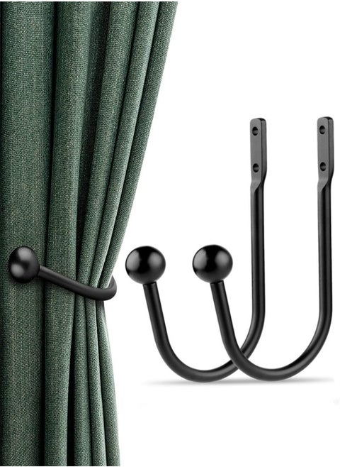 Curtain Holdbacks, 2 pcs Curtains Holder Wall Mounted Drapery Tiebacks Heavy Duty Window Treatment Holdbacks for Home Decor, Black