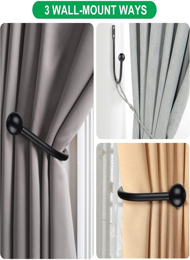 Curtain Holdbacks, 2 pcs Curtains Holder Wall Mounted Drapery Tiebacks Heavy Duty Window Treatment Holdbacks for Home Decor, Black