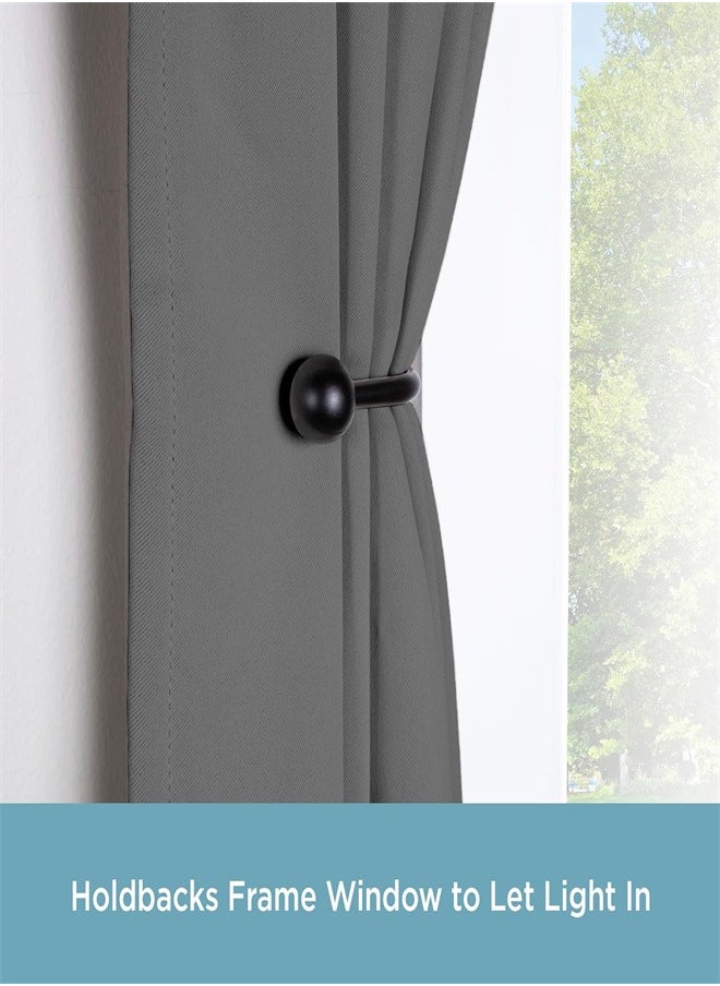 Curtain Holdbacks, 2 pcs Curtains Holder Wall Mounted Drapery Tiebacks Heavy Duty Window Treatment Holdbacks for Home Decor, Black