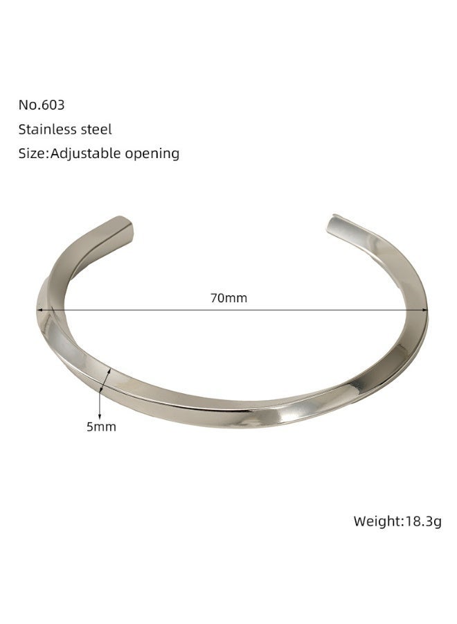 AMETOER Stainsteel Twisted Open-Ended Bracelet for Women | Minimalist Couple's Bangle | European and American Design | Personalized Gift Jewelry - Image 4