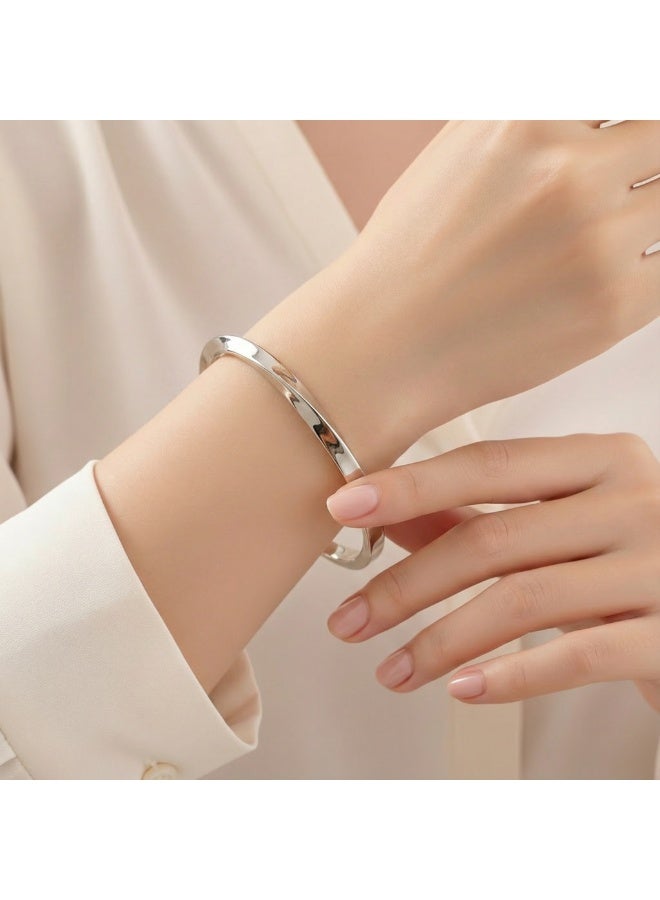 AMETOER Stainsteel Twisted Open-Ended Bracelet for Women | Minimalist Couple's Bangle | European and American Design | Personalized Gift Jewelry - Image 2