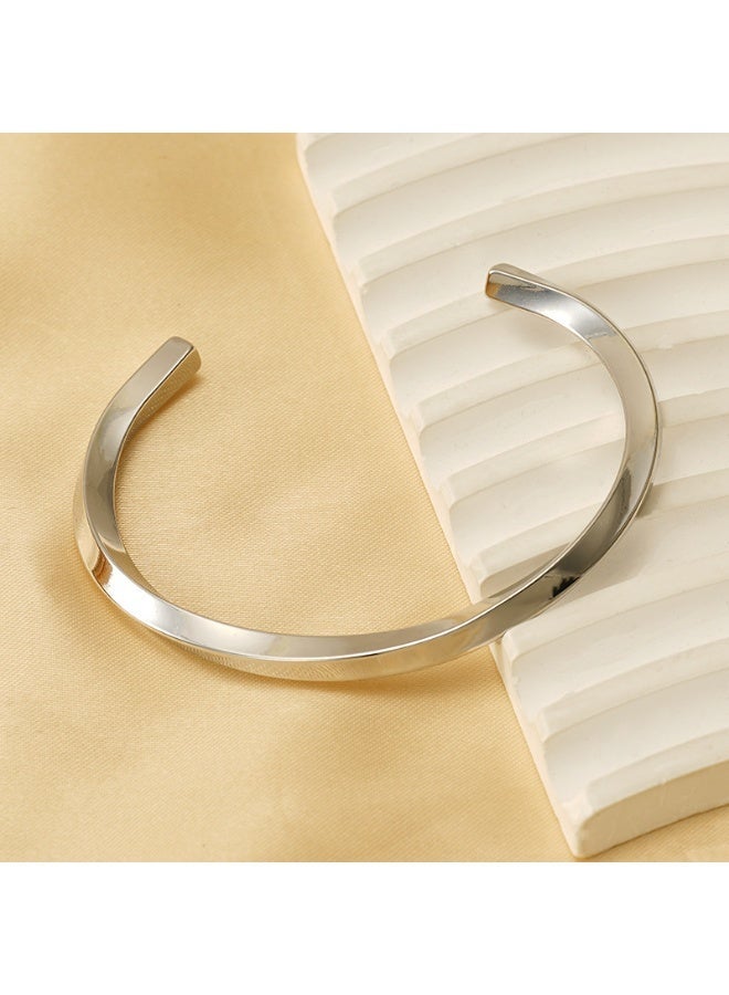 AMETOER Stainsteel Twisted Open-Ended Bracelet for Women | Minimalist Couple's Bangle | European and American Design | Personalized Gift Jewelry - Image 1